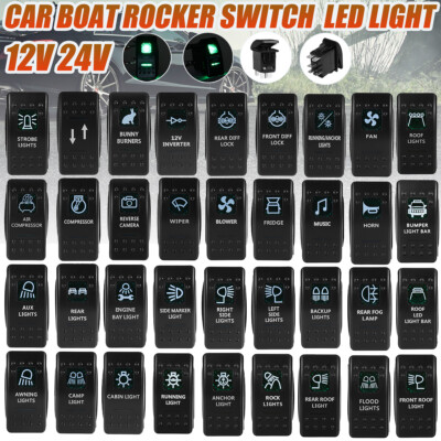 Grün LED Beleuchtet Wasserdicht 12V Auto KFZ Boot Wippschalter Einbauschalter DE