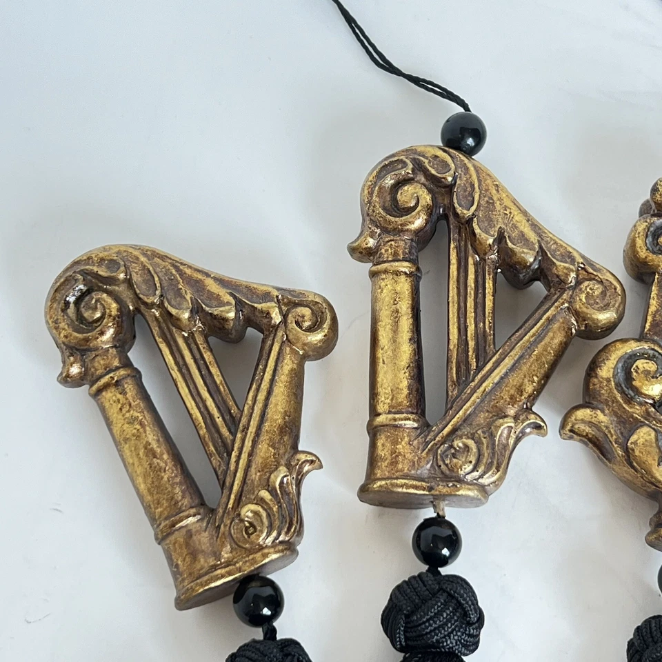 4 borlas de arpa doradas y negras French Country 9,5 pulgadas Foto 3 de 4