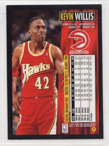 1994-95 Fleer Kevin Willis Atlanta Hawks #9 - Picture 2 of 2