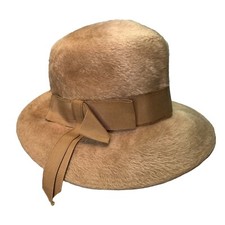 Vintage Gwenn Pennington Musketeer Hat 1960's Bucket Taupe Furry Milady 6.3/4 Sm
