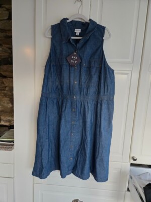 Ava & Viv Sleeveless Denim Shirt Dress - Blue - Womens 3X - NEW | eBay