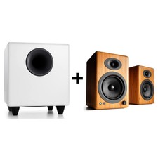 Audioengine A5+ Plus Bamboo Powered Bluetooth Speakers And S8 White Subwoofer