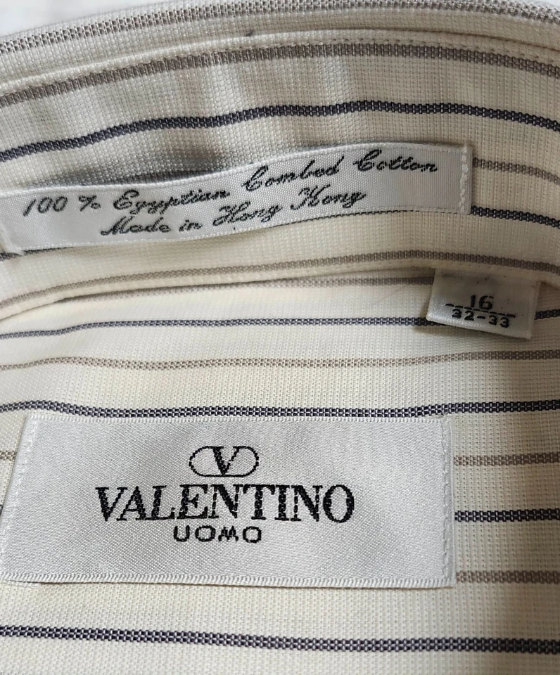 Valentino UOMO Ivory Black Striped Shirt Mens Cotton Size 16/32-33 - Image 2 of 4