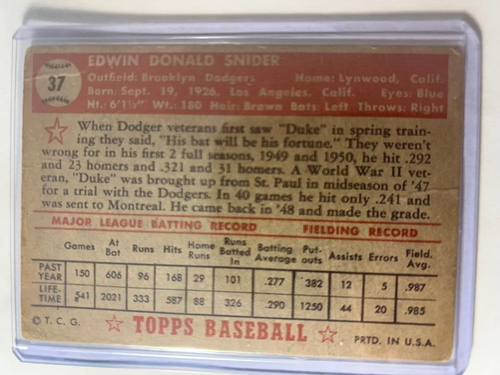 1952 TOPPS #37 DUKE SNIDER HOF BROOKLYN DODGERS - Picture 2 of 2