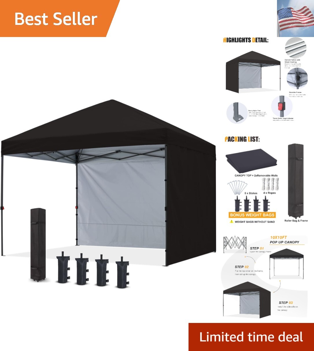 Tent 10x10ft Outdoor Festival Tailgate Event Vendor Craft Sh
