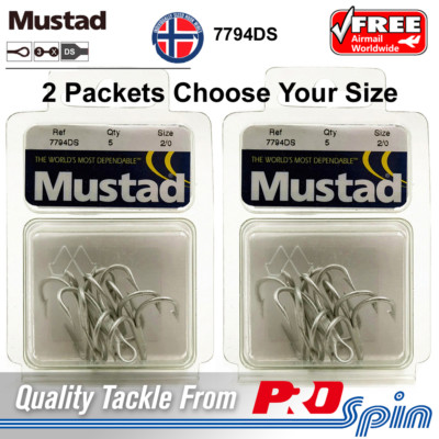 Choose Size 2 Pack Mustad Treble Hooks 7794DS Duratin 3X Strong Trebles
