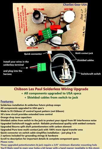 Chibson Les Paul Solderless Wiring Upgrade +All Components Upgraded to USA Specs