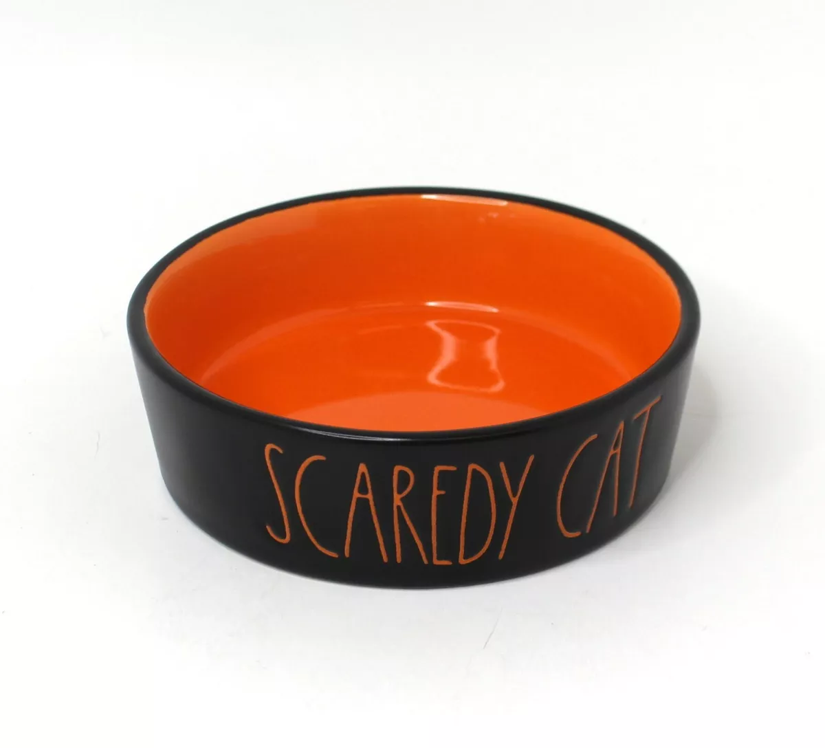 Rae Dunn Halloween Cat Dog Food Water Bowl Black Orange Scaredy