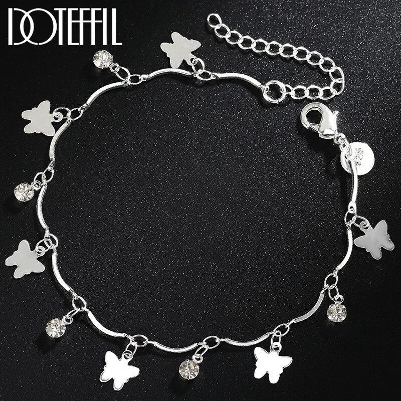 DOTEFFIL 925 Sterling Silver Butterfly AAA Zircon Bracelet Chain Fashion Jewelry