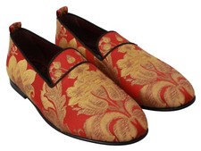 DOLCE & GABBANA Shoes Loafers Red Gold Brocade Slippers EU39 / US6 RRP $1400