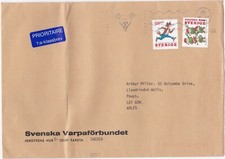 2001 Sweden oversize cover sent from Farsta to Llandrindod Wells,Powys (bent)