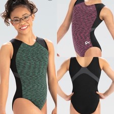 NWT GK Elite Green or Pink Heather Black Gymnastics Leotard Child  Adult Sizes