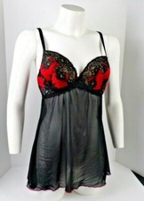 Vintage Escante Camisole Lingerie Top Sleepwear Medium Black Red Lace Underwire
