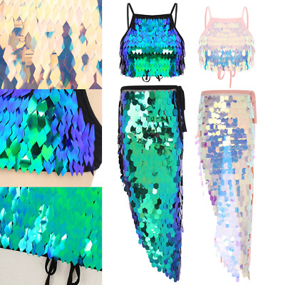 Womens Outfits Sequin Shiny Costume Bodycon Dancewear Carnival Skirts Maxi Pool