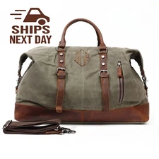 Oversized Weekender Duffle Bag Canvas Leather Trim Travel Luggage