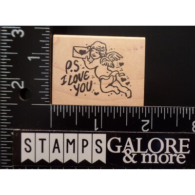 The Stamp Pad Co Rubber Stamps P.S. I LOVE YOU CHERUB HEARTS LETTER #T53