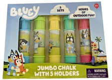 Bluey Jumbo Chalk 5 Sets Jumbo Chalk Sticks with 5 Holders Summer Fun New In Box
