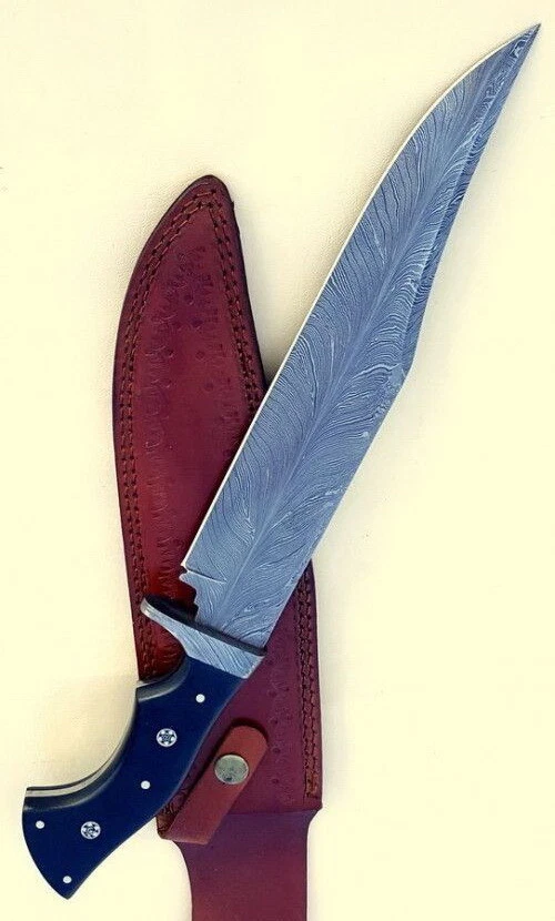 PERSONALIZADO HECHO A MANO FORJADO ACERO DAMASCO HOJA FIJA CAZA BOWIE, CAMPING BOWIE Foto 3 de 3