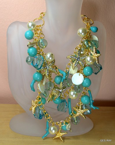 South Beach Jewelry Set Necklace Bracelet Turquoise Pearls Shells, Amrita Shing - Picture 7 of 13