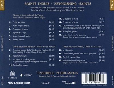 ENSEMBLE SCHOLASTICA / BAIN / DUHAMEL - SAINTS INOUIS NEW CD