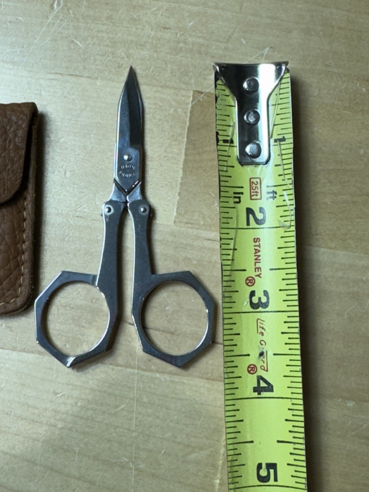 INOX DEPOSE FOLDING SEWING SCISSORS -Made in FRANCE - NEW IN LEATHER CASE