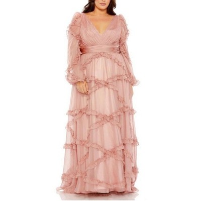 Mac Duggal Blush Pink Ruffle Chiffon Maxi Gown 24W Plus Size Formal Wedding  | eBay