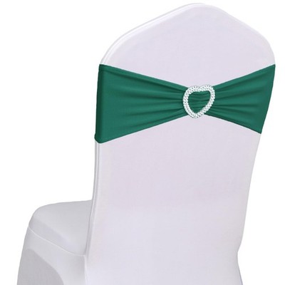 Dark Green Chair Sashes 60 Pack Spandex Bands With Heart Buckle Wedding