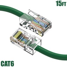 15FT Cat6 RJ45 Ethernet LAN Network UTP Non-Boot Patch Cable Copper 24AWG Green