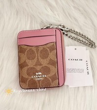 Coach Zip Card Case In Signature Canvas CW883 Tan/Dusty Pink