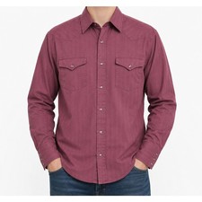 Vintage Panhandle Slim Shirt Men 17.5/35 Red Western Pearl Snap USA-Made Classic
