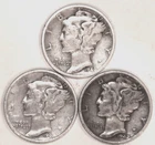 (3) Mercury Dimes - Very Fine - 1940P 1941P 1942P - #3585ED FREE SHIPPING