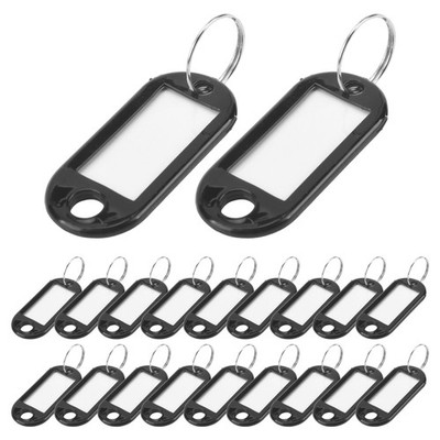 20 Pcs Key ID Label Tags Split  Keyring Keychain Black C9M42508