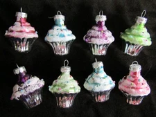 Miniature Cupcake Ornaments Lot 8 Glass Shape Rauch Assort Colors Christmas Tree