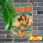 Retro Beer Pinup Girl Sign Vintage Bar Man Cave Garage Metal Wall Plaque Art