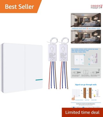 Wireless Wall Switch Kit 2-Gang Waterproof Remote for Indoor Outdoor Lighting