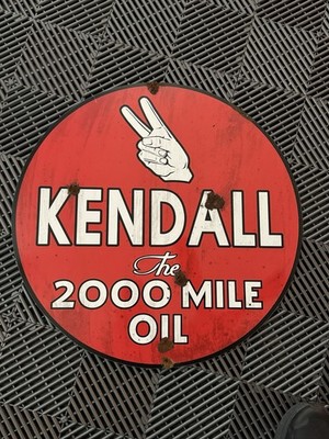 Antique style porcelain look Kendall oil dealer service gas station pump sign