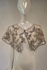 ANTIQUE VICTORIAN 19TH C BLACK EMBROIDERED FLORAL TAMBOUR LACE COLLAR FOR DRESS