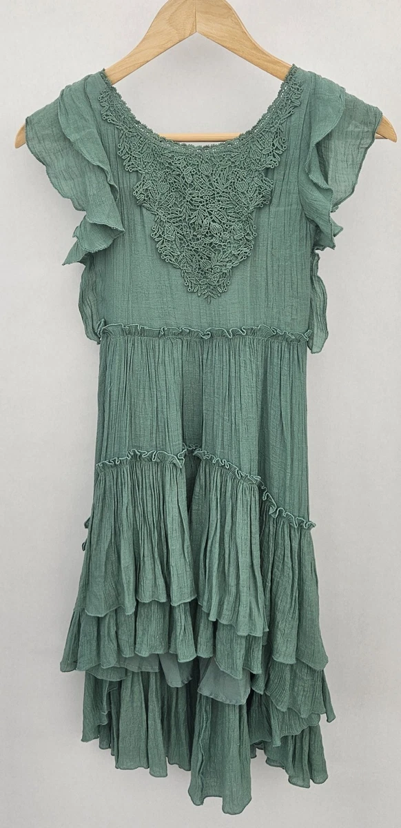 green emerald velvet dress Joyfolie Girls Tina Maxi Boho Dress in Army Green, Size 5