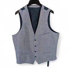 Bar Iii Men's Slim Fit 100 Linen Button-Up Suit Vest Small Blue