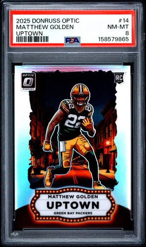 2025 PANINI DONRUSS OPTIC UPTOWN #14 MATTHEW GOLDEN ROOKIE RC PSA 8