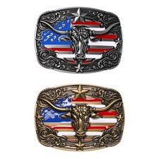Cow Head Star USA Flag Western Belt Buckle for Men Women Vintage Cowboy Cowgirl