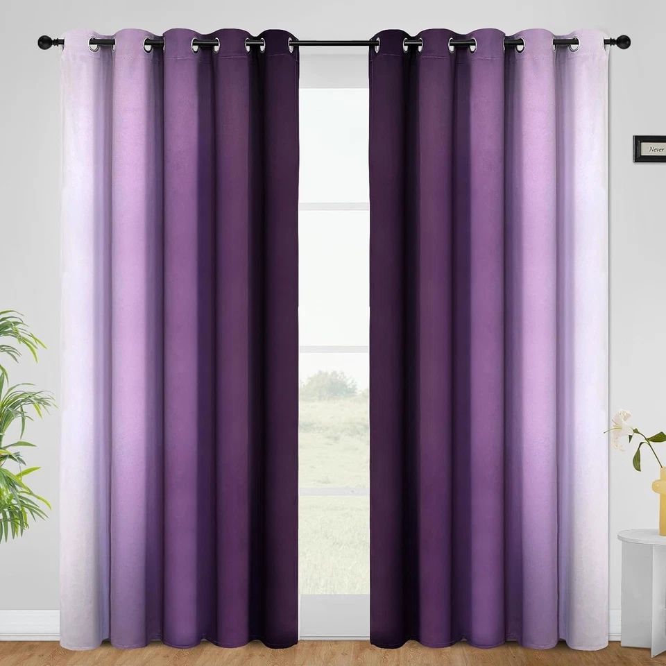 Elegantes cortinas oscuras Ombre púrpura - cortinas de ventana aislantes, 84" x 62" Foto 4 de 4