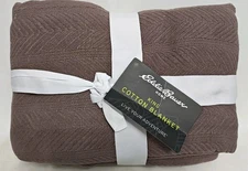 NEW Eddie Bauer Home Textured Twill Solid Blanket-100% Cotton Brown King NWT