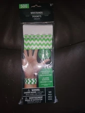 BRAND NEW AMSCAN WRISTBANDS GREEN, 500 COUNT,  GLOWS UNDER BLACK LIGHT (CHEVRON)