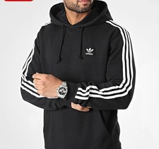 NEW MEN  S ADIDAS ORIGINALS 3-STRIPES TREFOIL HOODIE SIZE MEDIUM  IM2088 BLACK