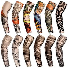 Geyoga 12 Pieces Tattoo Sleeves Set Fake Arm Sleeves One Size Flame Pattern