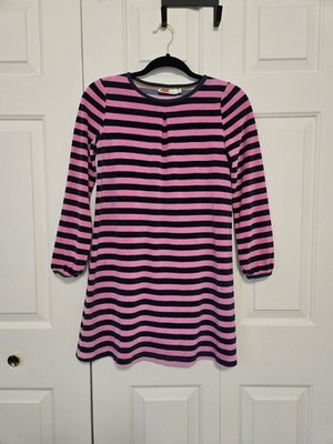 Mini Boden Girls 11-12 Years Pink And Blue Velour Striped Dress 152cm Size