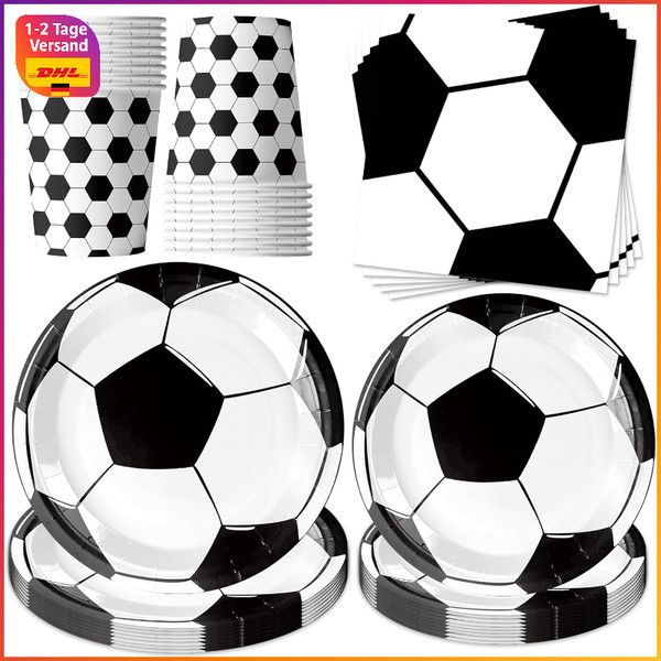 Partygeschirr Set 50 StüCk FußBall Geburtstag Deko Pappteller Becher Servietten-image