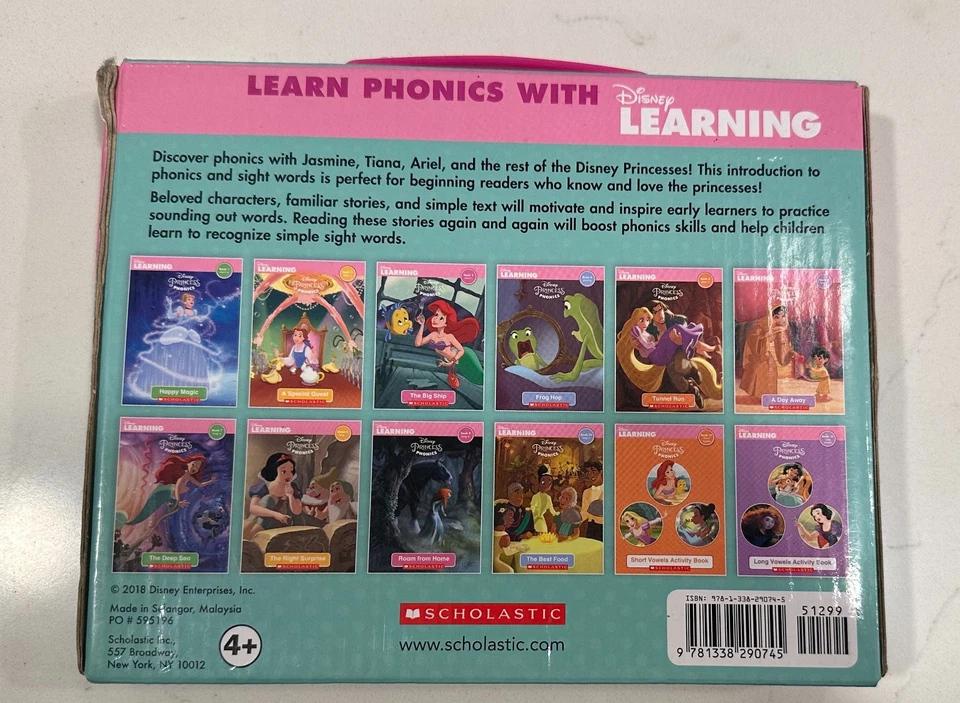 DISNEY PRINCESS PHONICS READING PROGRAM BOX SET OF 12 BOOKS LEARNING SCHOLASTIC - Image 3 of 3