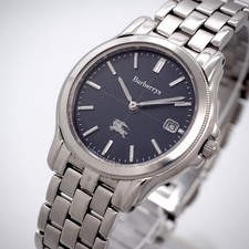 BURBERRY Solar Date Watch Navy Dial Silver Bracelet 36 mm Up to 18.5 cm